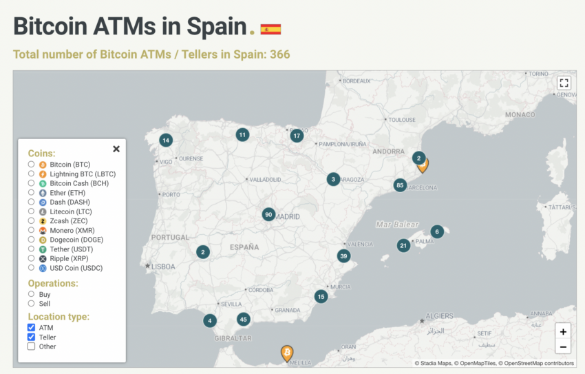 España tiene casi 400 cajeros de criptomonedas. 